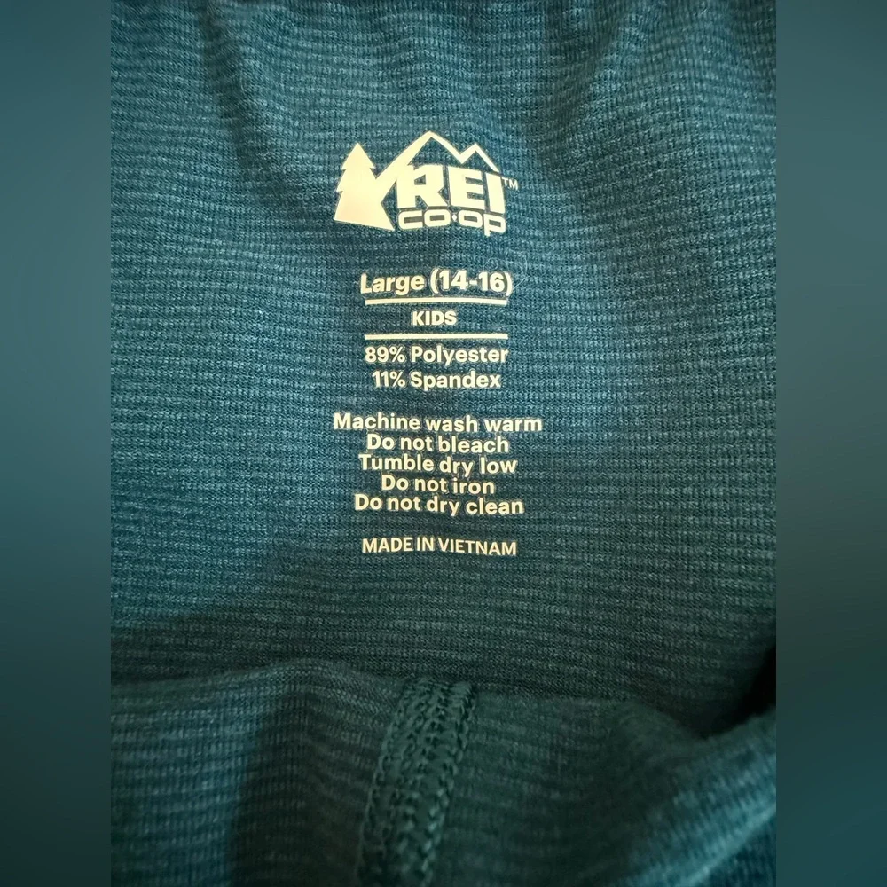 REI Co-Op Kids Base Layer Leggings Teal Blue Green Size Large 14-16 Hike Winter